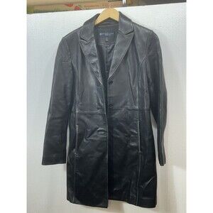Vintage Reaction Kenneth Cole Women’s Large Black Long Leather Trench Coat
